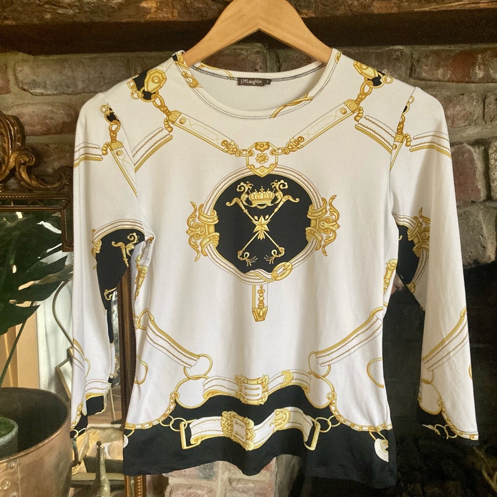 J.McLaughlin Catalina Cloth Medallion Chain Equestrian Crown Print Resort Top - Picture 9 of 16